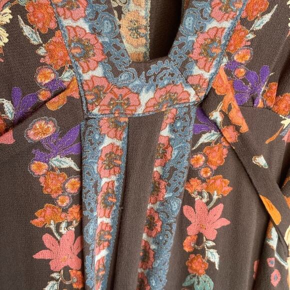 Free People Women’s Violet Hill Floral Tunic Top Sz 4 Ruffle Boho Peasant Flowy - Picture 7 of 16